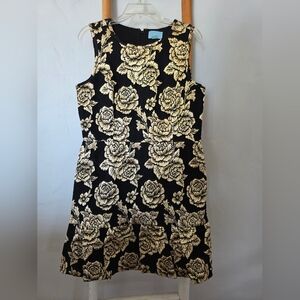 CeCe By Cynthia Steffe Emerson Jacquard Black/ Gold Fit & Flare Dress